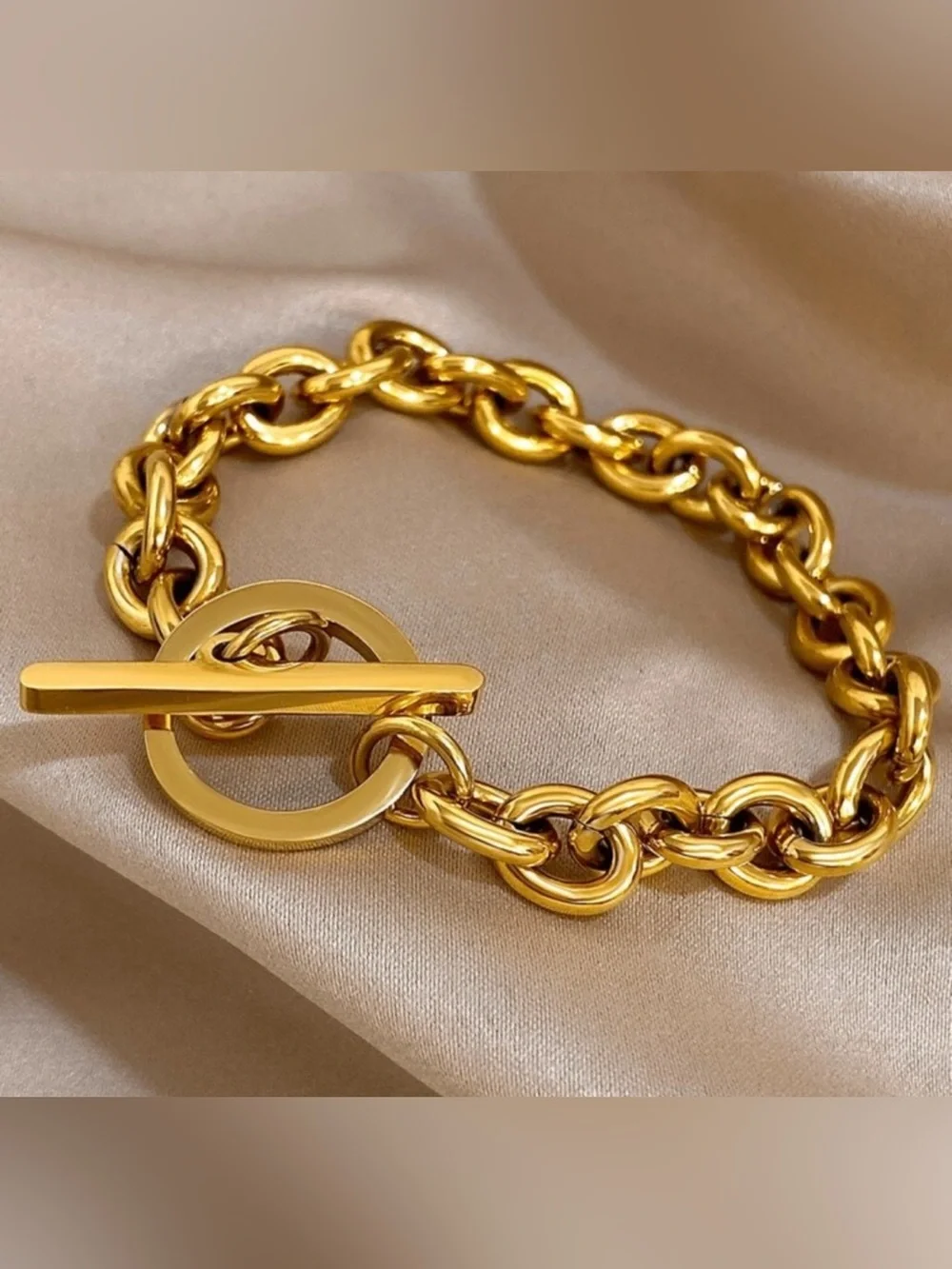 Gold Plated Toggle Chain Bracelet Stainless Steel Tarnish Resistant